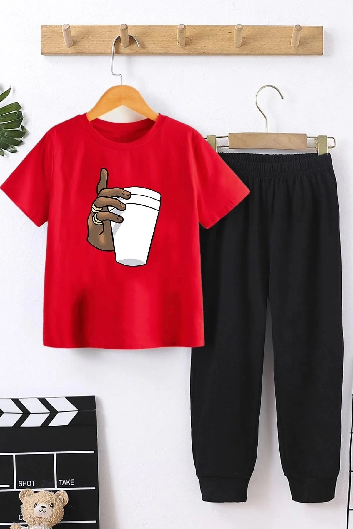 uyguntarz  Kinder Tupac Coffee Bottom – Top-Trainingsanzug-Set