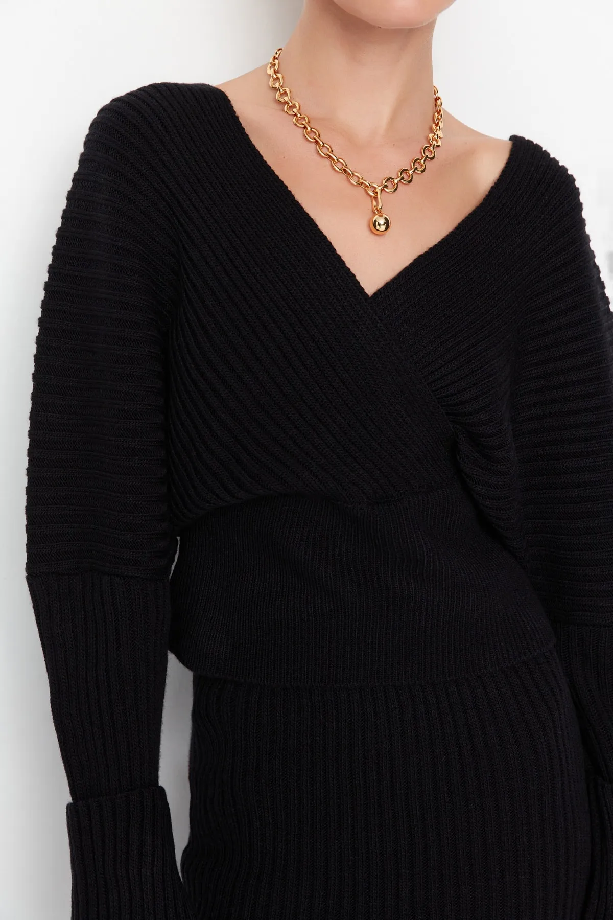 Trendyol Collection  Schwarzes zweireihiges Strickoberteil- und -unterteil-Set TWOAW23AU00102