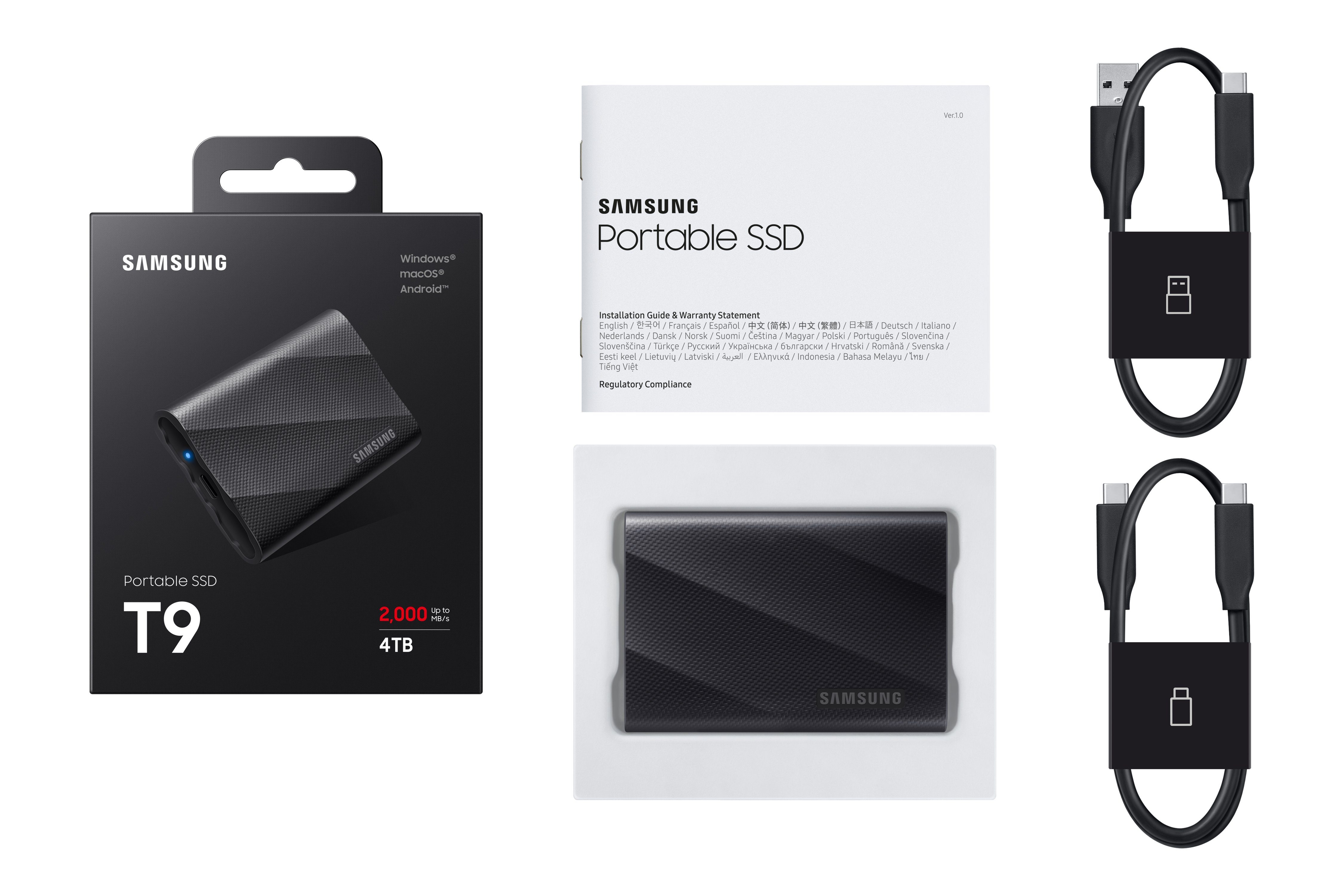 Samsung Portable SSD T9 externe SSD (1 TB) 2000 MB/S Lesegeschwindigkeit, 1950 MB/S Schreibgeschwindigkeit