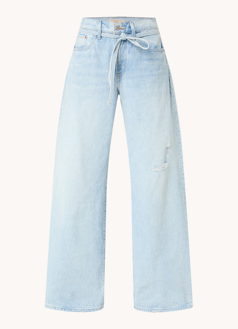 Levi's High waist wide leg jeans with light wash and tie belt