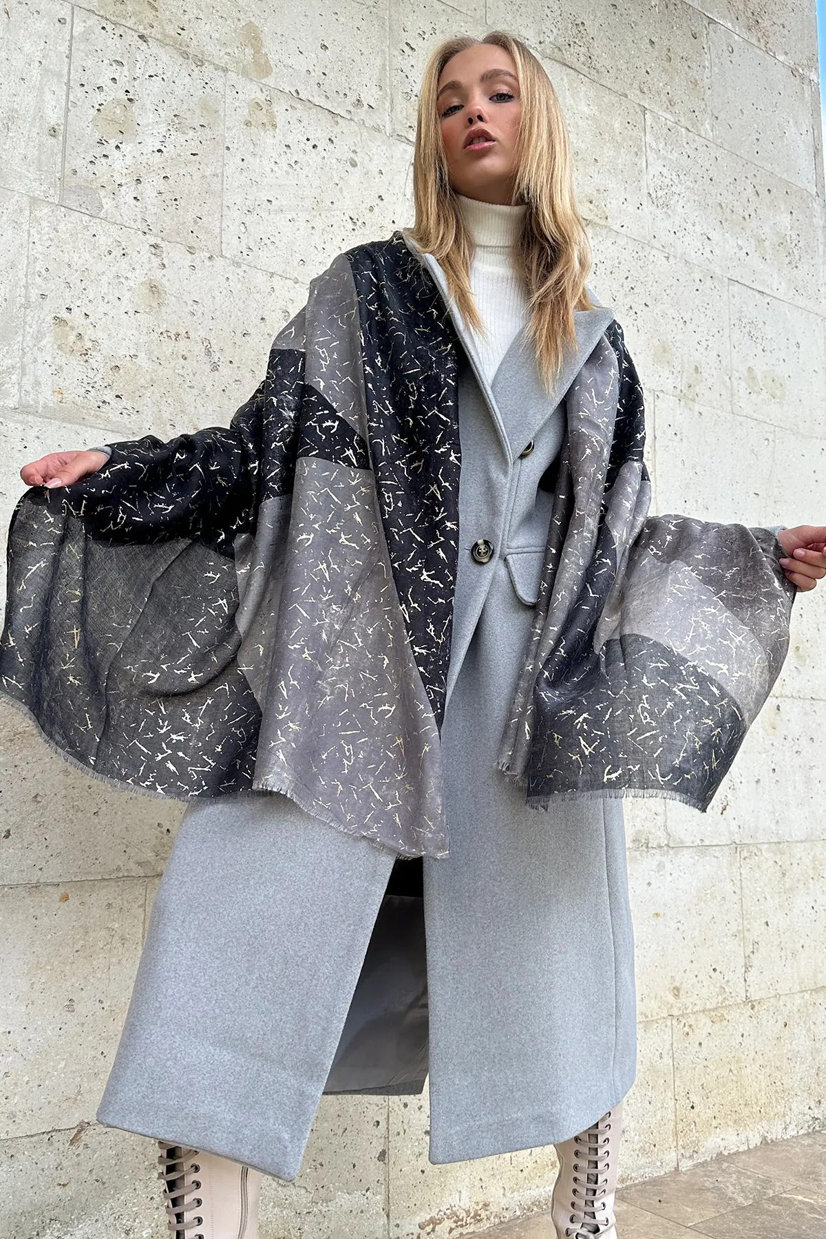 Trend Alaçatı Stili  Damen-Schal mit silbernen Quasten und detailliertem Muster ALC-X11281