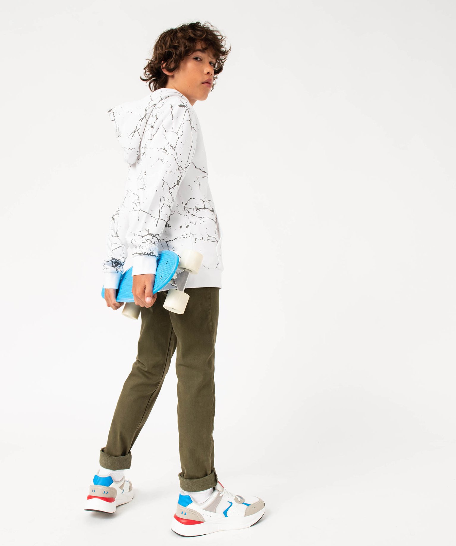 Pantalon en coton stretch coupe slim 5 poches Garçon kaki | GEMO