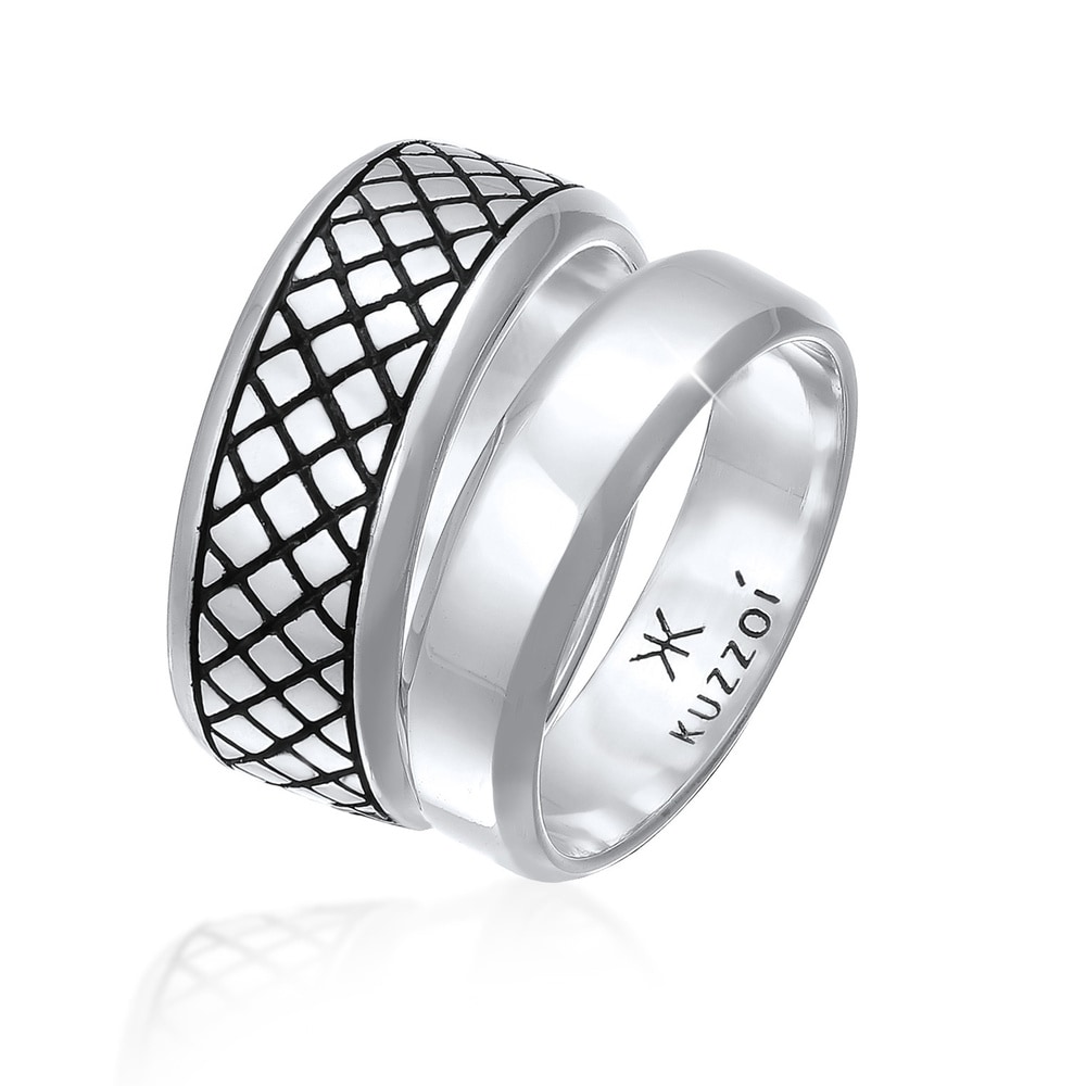 KUZZOI KUZZOI Bague Jeu de bagues pour hommes - Basic Solid Trend Oxidised en argent ste Bague