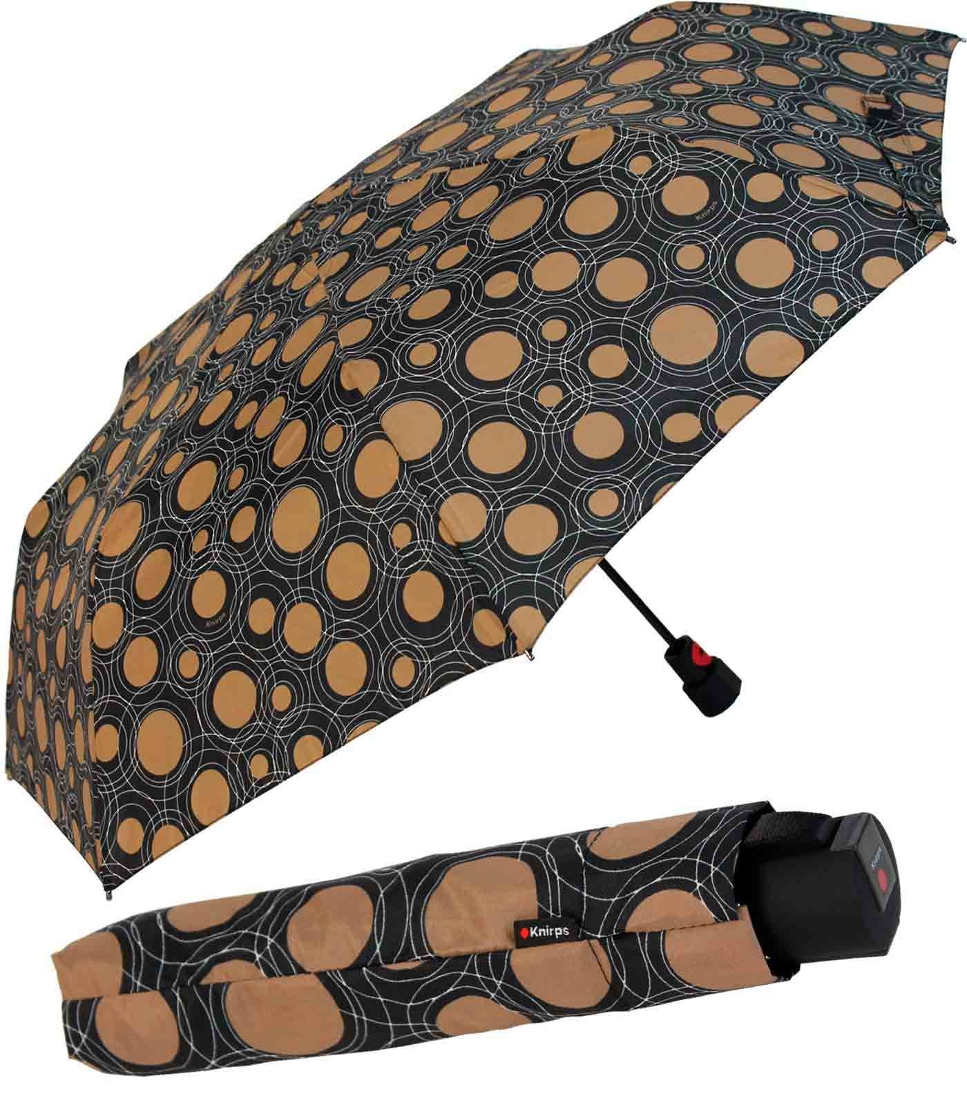 Knirps® Taschenregenschirm Fiber T1 Auf-Automatik Sturmsicher - circles black, der stabile Klassiker