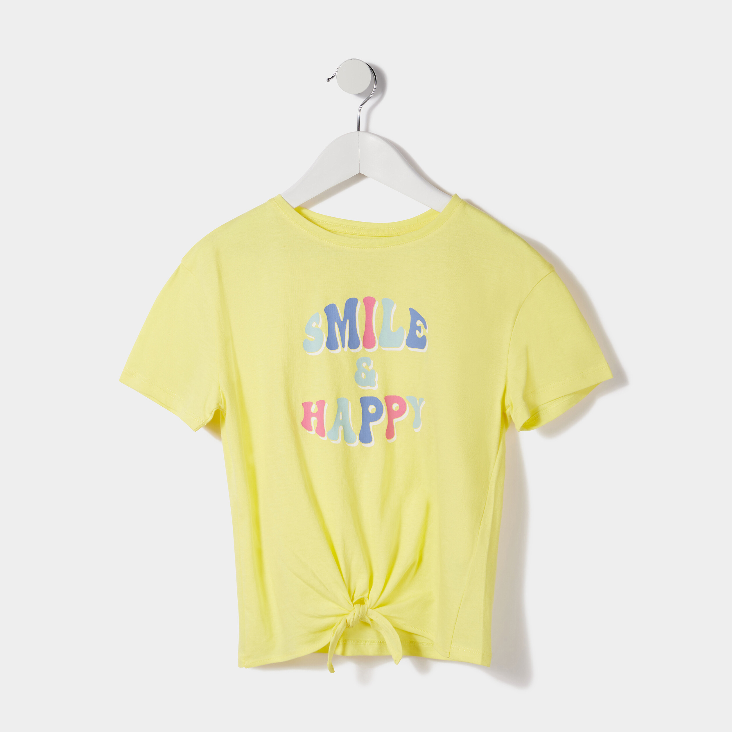 T-shirt manches courtes noué jaune citron fille | La Halle