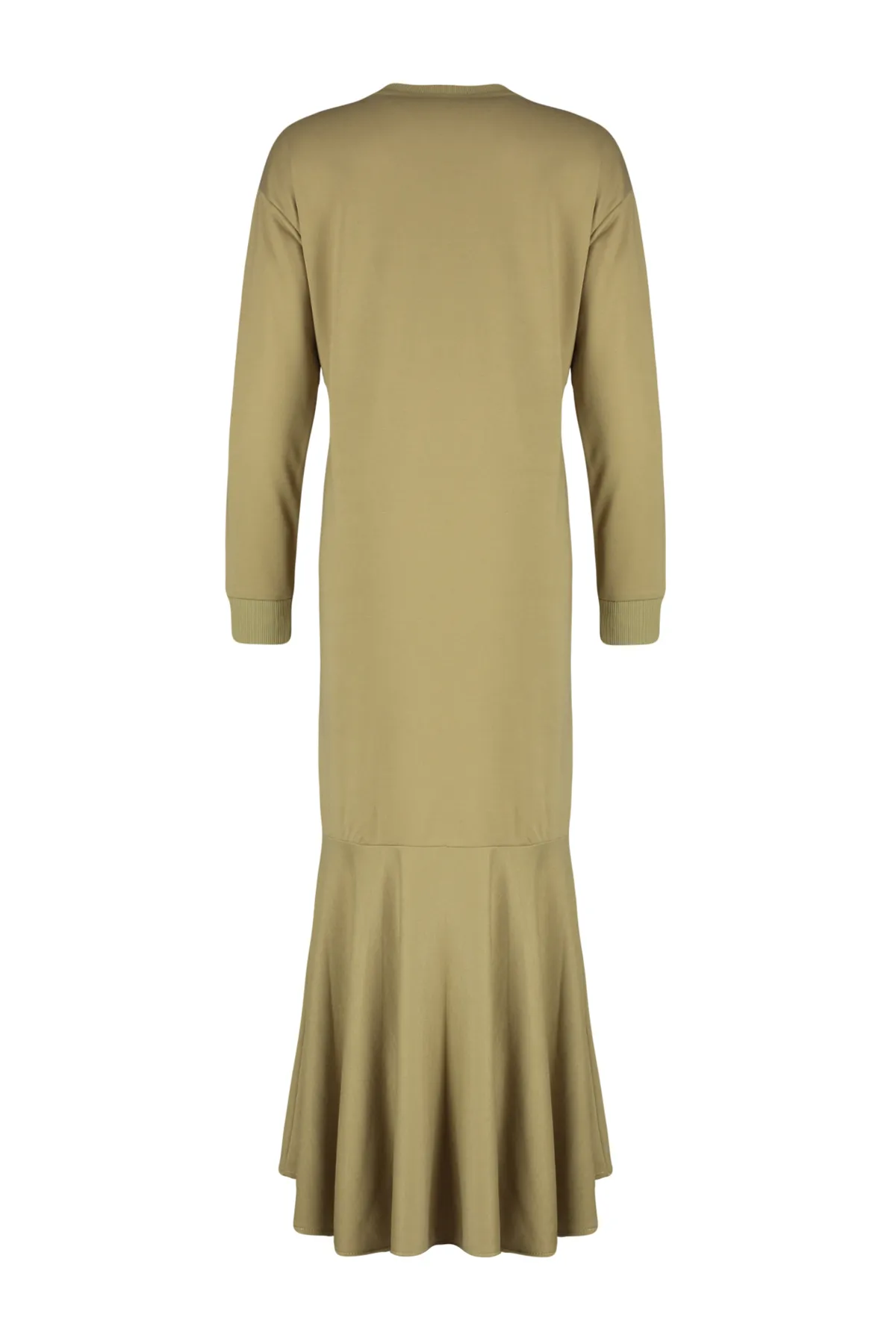 Trendyol Modest  Khakifarbenes Strickkleid mit Rundhalsrock und Volant TCTSS22EB0219