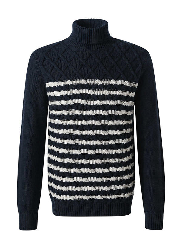 OLYMP, Rollkragenpullover, Wolle, marine gestreift
