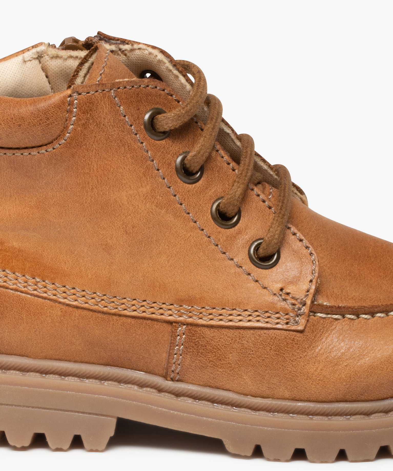 Boots Garçon à lacets et zip dessus cuir uni – NA! camel | GEMO