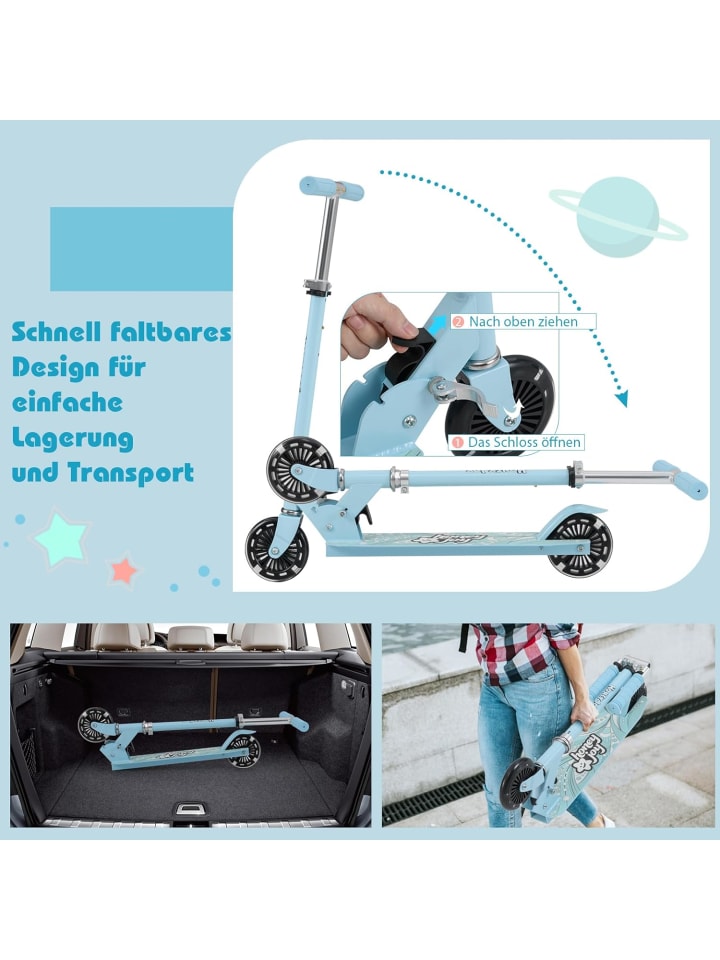 COSTWAY Scooter mit LED-Räder ab 3 Jahren in Hellblau günstig kaufen onesize