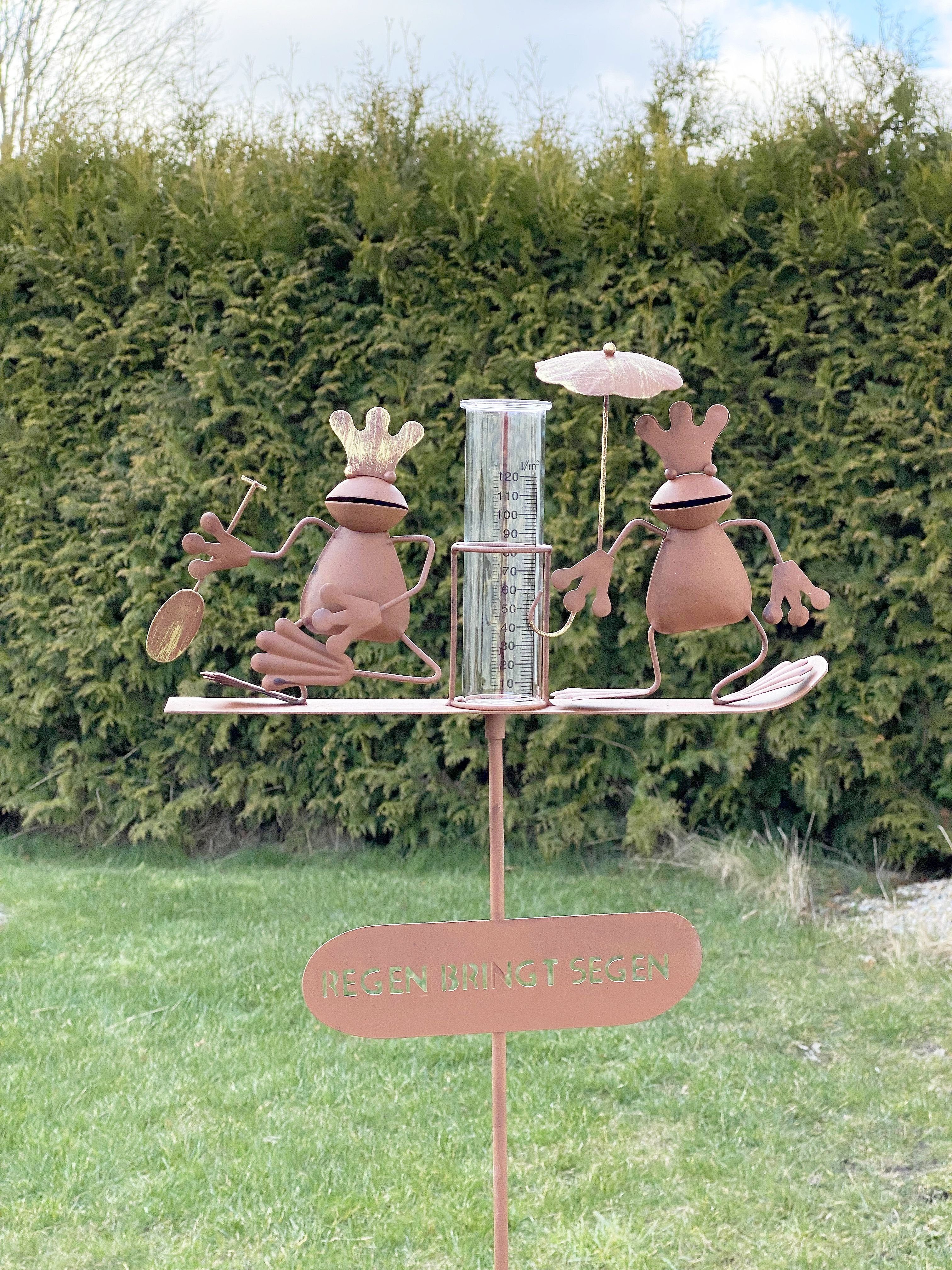 DanDiBo DanDiBo Stecker Regenmesser aus Metall Wetterfrosch 140 cm Frosch Gartenstecker Niederschlagsmesser Regenmesser