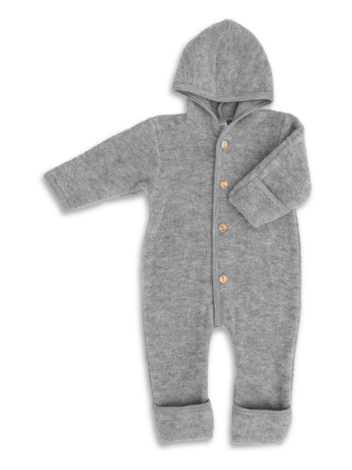 Kinderhaus Blaubär Baby-Overall mit Kapuze, Holzknöpfen & Mulltuch Blaubaer in Hellgrau Melange günstig kaufen 50/56