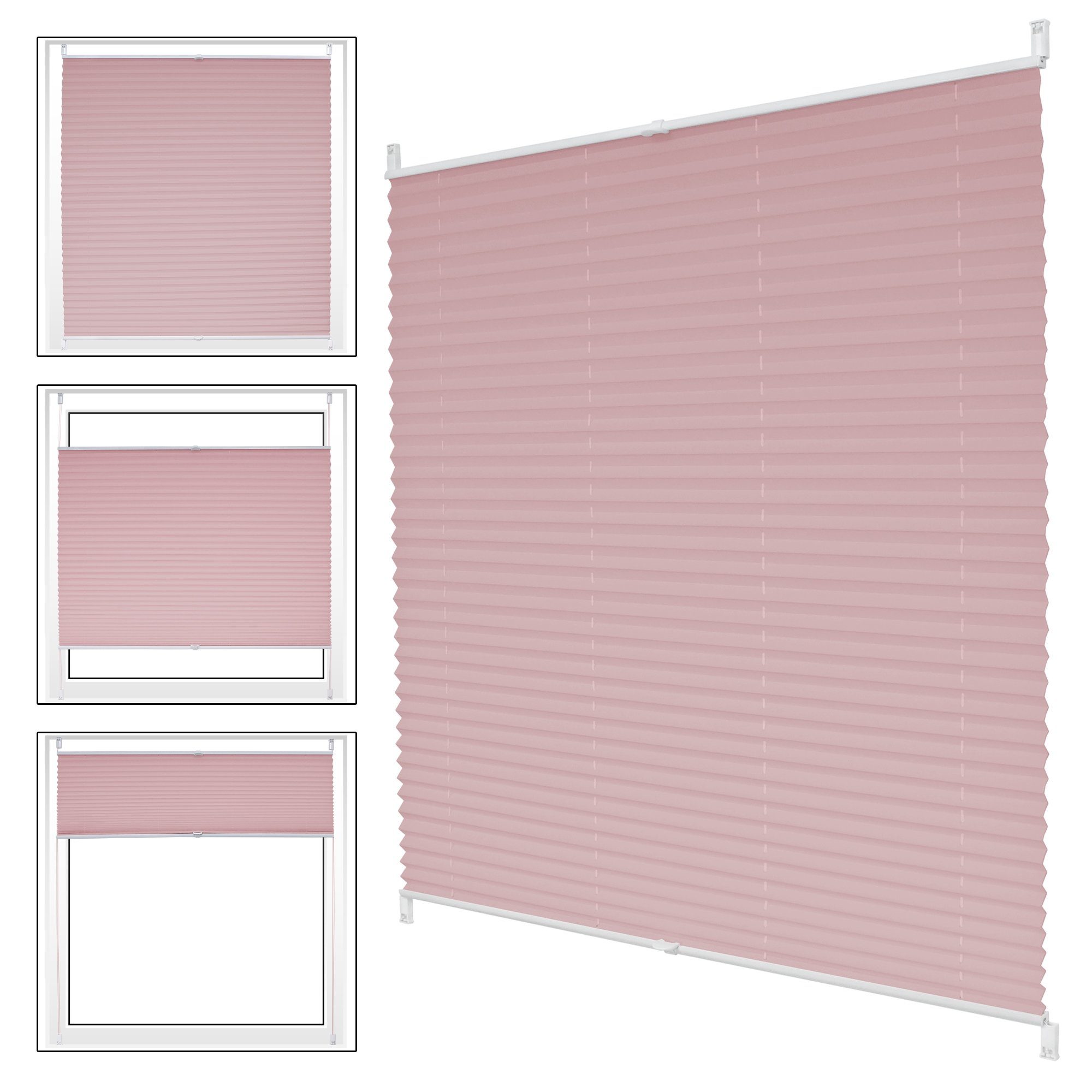Plissee rosa, 55x100 cm, inkl. Befestigungsmaterial, ECD Germany, Klemmfix, Klemmfix ohne Bohren 55x100cm Rosa mit Klemmträger EasyFix