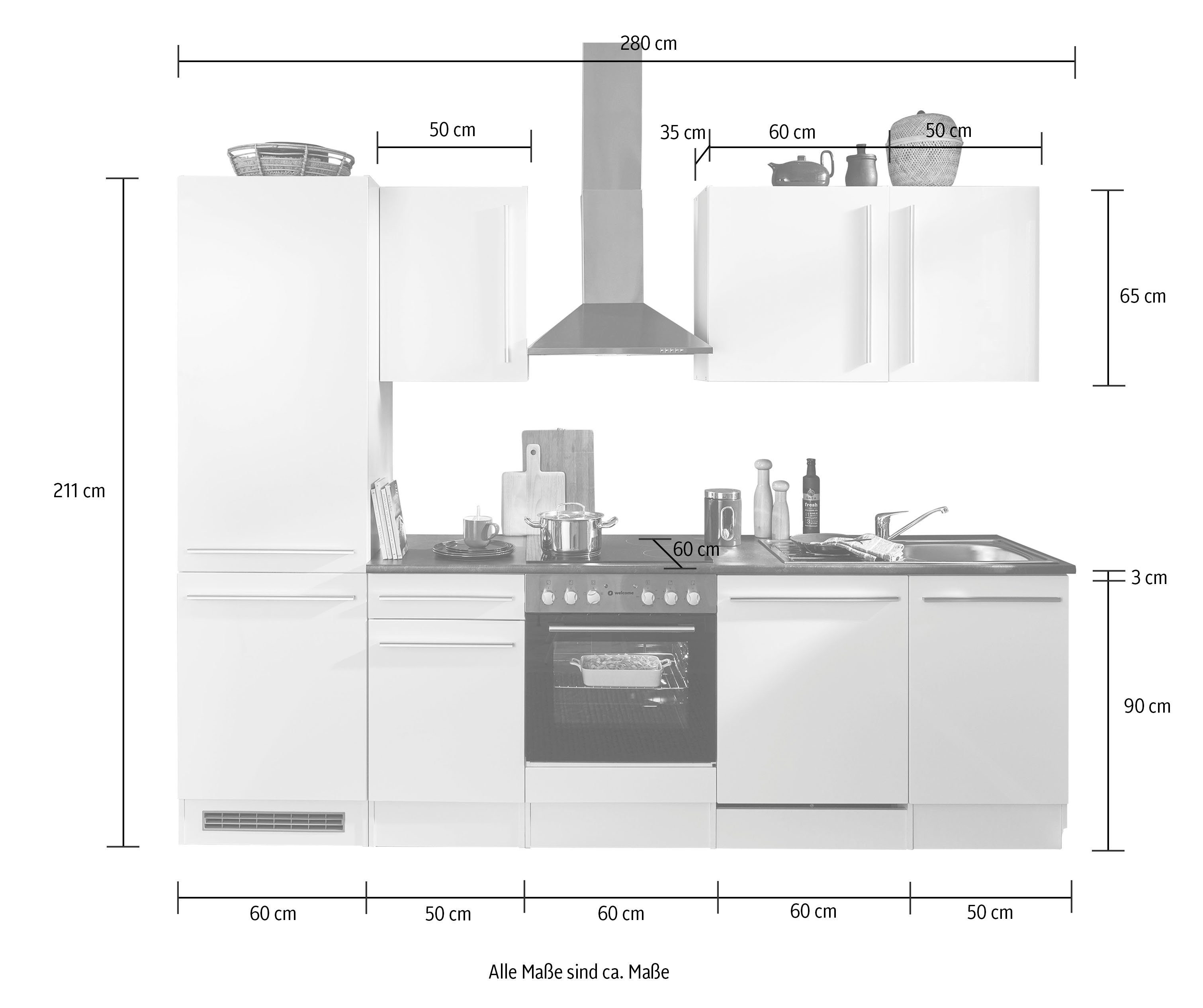 BASIC by Balculina Küchenzeile Jazz, Breite 280 cm, wahlweise mit E-Geräten