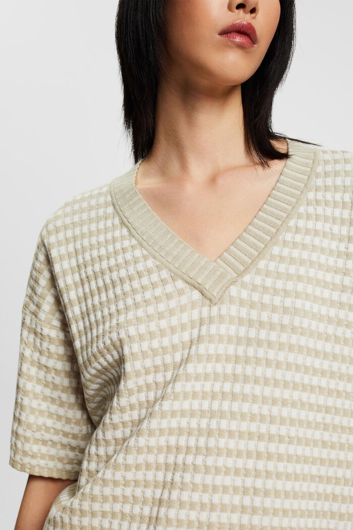 Gerippter Kurzarm-Pullover mit Streifen