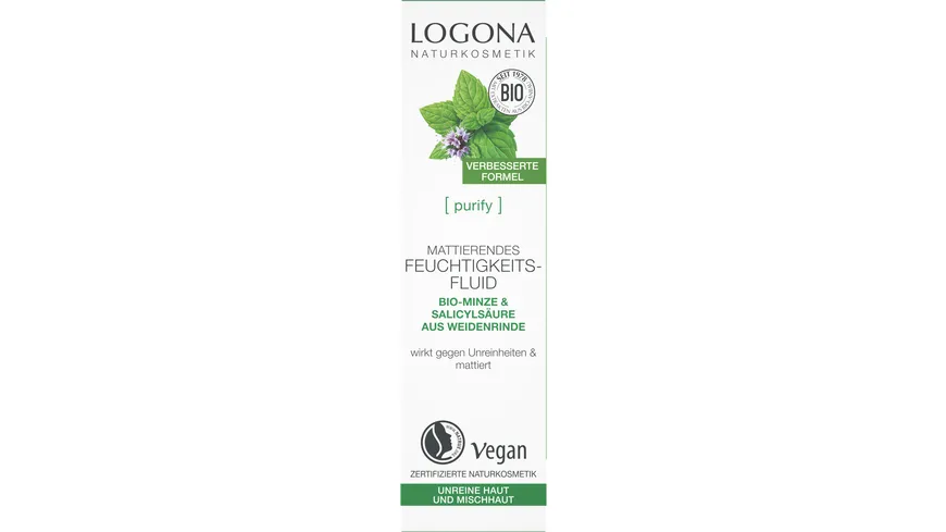 LOGONA PURIFY Mattierendes Feuchtigkeitsfluid Bio-Minze & Salicylsäure aus der Weidenrinde 30 ml