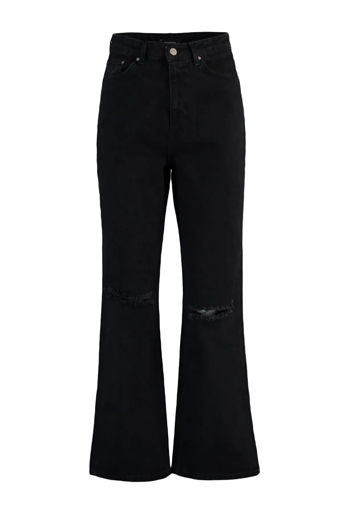 Trendyol Collection  Schwarze zerrissene Jeans mit hoher Taille und weitem Bein TWOAW22JE0251