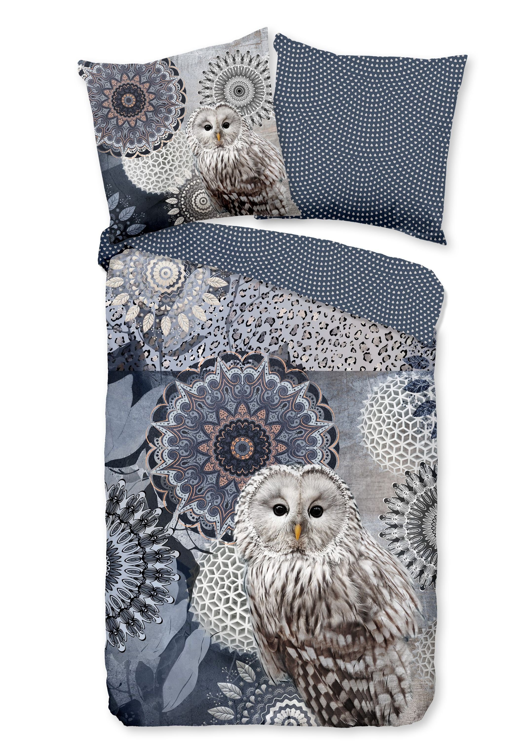 Bettwäsche Comfort Baumwolle, Traumschloss, Flanell, 2 teilig, blaue Mandalas mit Eule