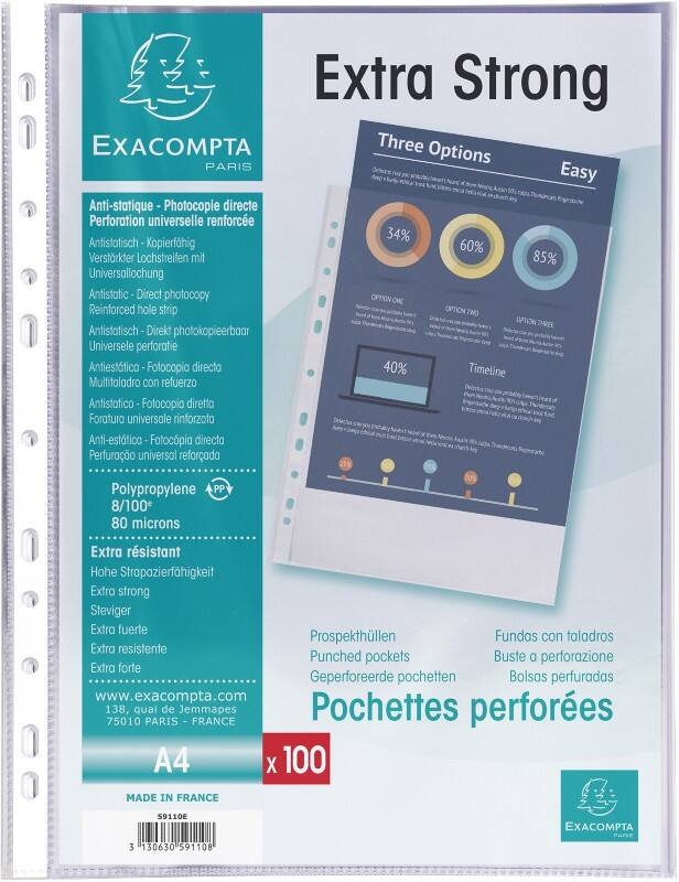 Exacompta Klarsichthüllen Texturiert Transparent 11 Löcher 59110E 500 Stück