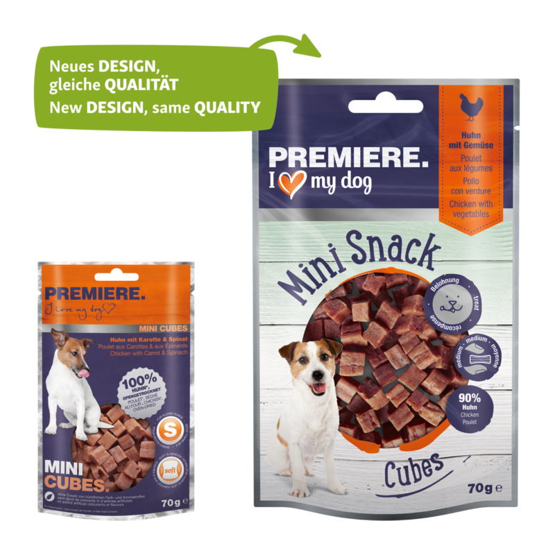 PREMIERE Snacks PREMIERE Mini Cubes Huhn mit Karotte & Spinat 10x70g