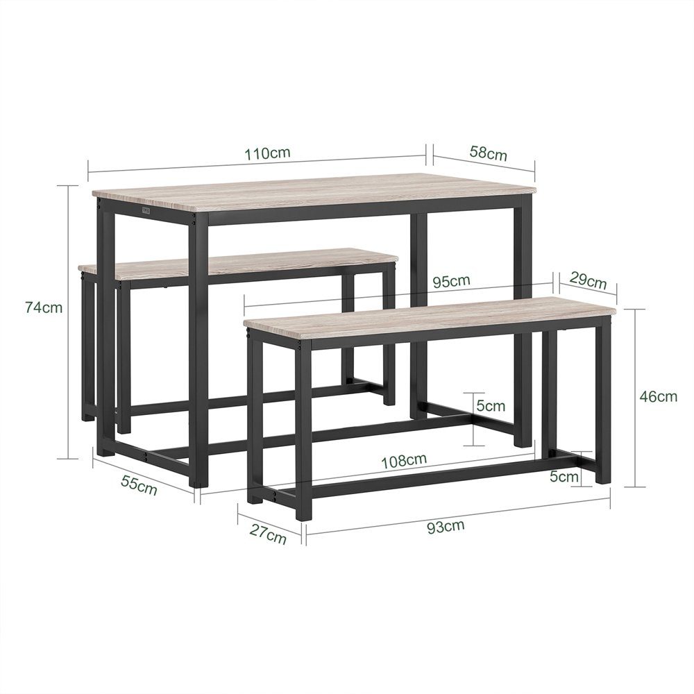 SoBuy Essgruppe OGT25, (3-tlg), 3-teilig Essgruppe Esstisch mit 2 Sitzbänke Küchentisch-Set