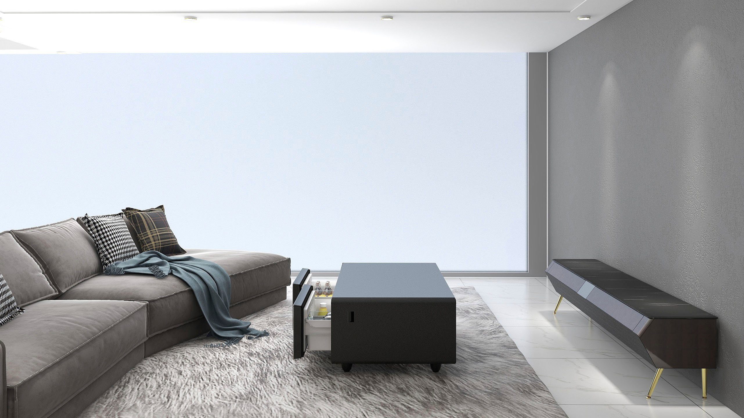 Caso Getränkekühlschrank 792, 46 cm hoch, 130,5 cm breit, Loungetisch mit Kühlfächern, Soundbar und Lademöglichkeiten