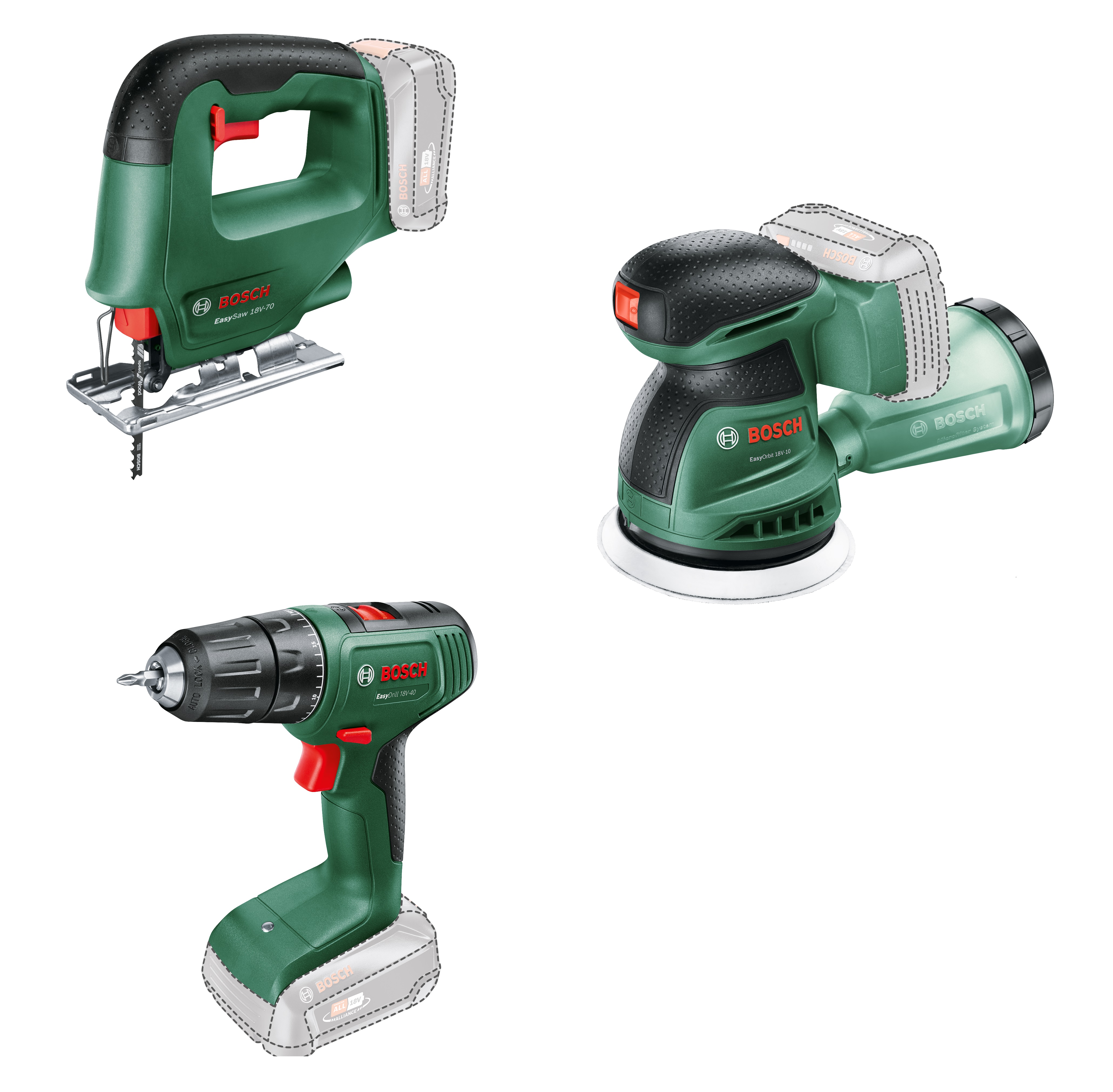 Bosch Green 0615A500A9 Akumulatorski set alata Kombinirano pakiranje od 3 uređaja 2x 18V 2,5Ah baterije i punjač AL 18V-44 i torba za alat u kutiji