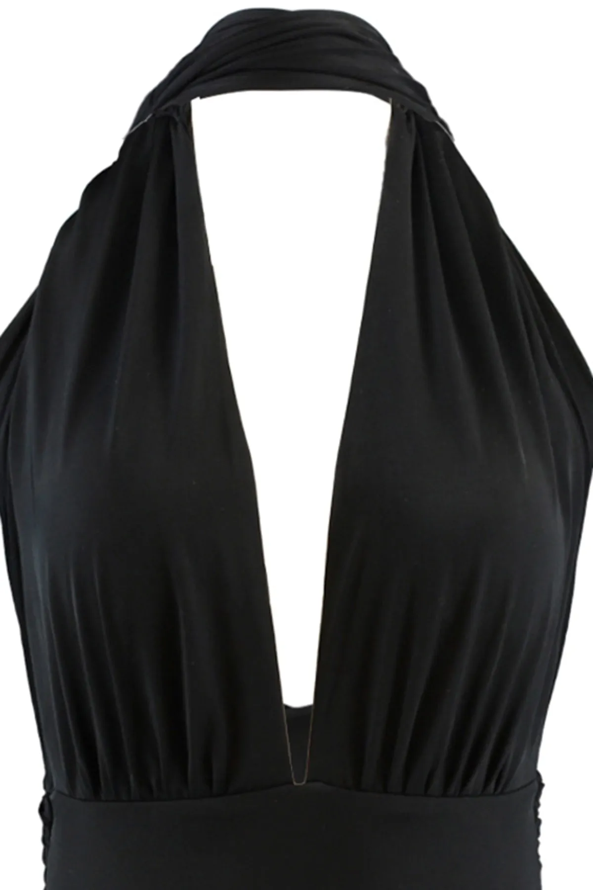 Trendyol Collection  Schwarzer tiefer, tief ausgeschnittener Drap-Hipster-Badeanzug mit Gürtel TBESS21MA0041