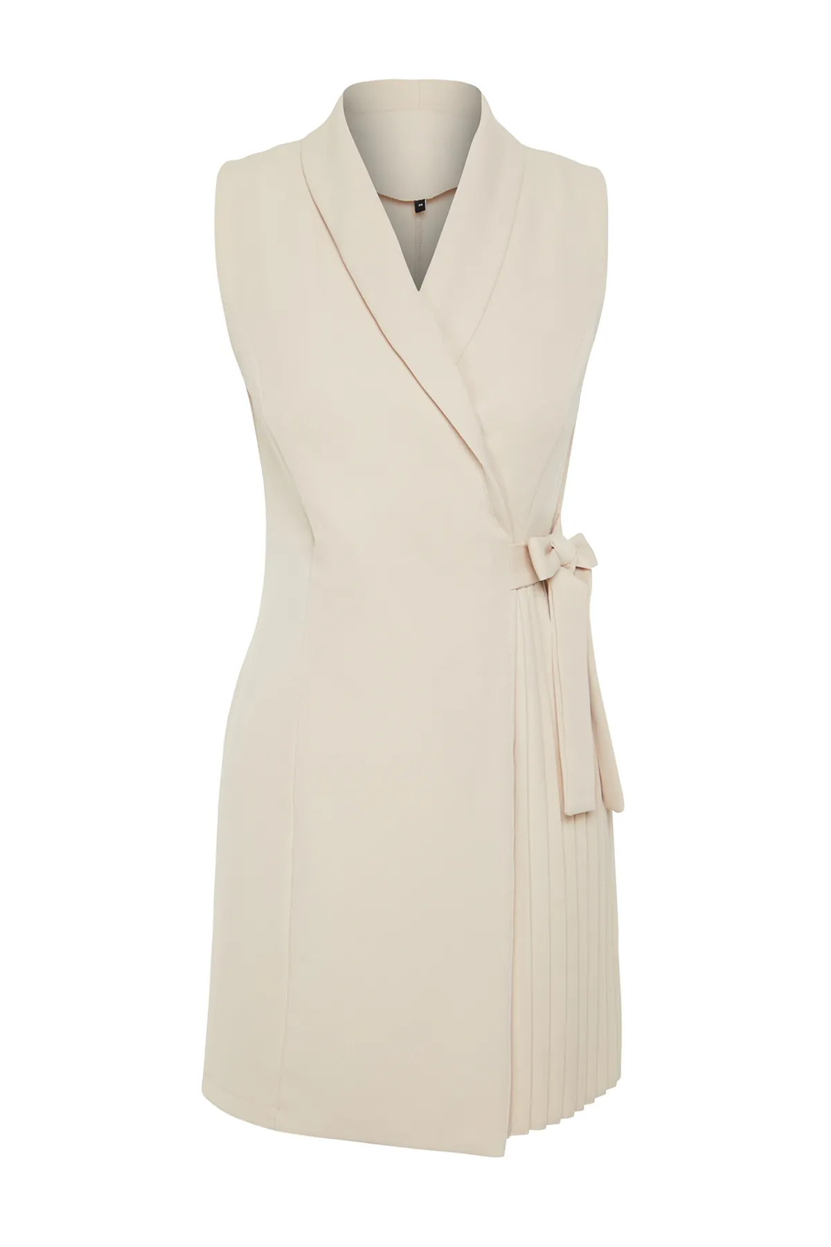 Trendyol Collection  Steinfarbenes, zweireihiges Minikleid aus Webstoff mit Faltendetail TWOSS24EL00793