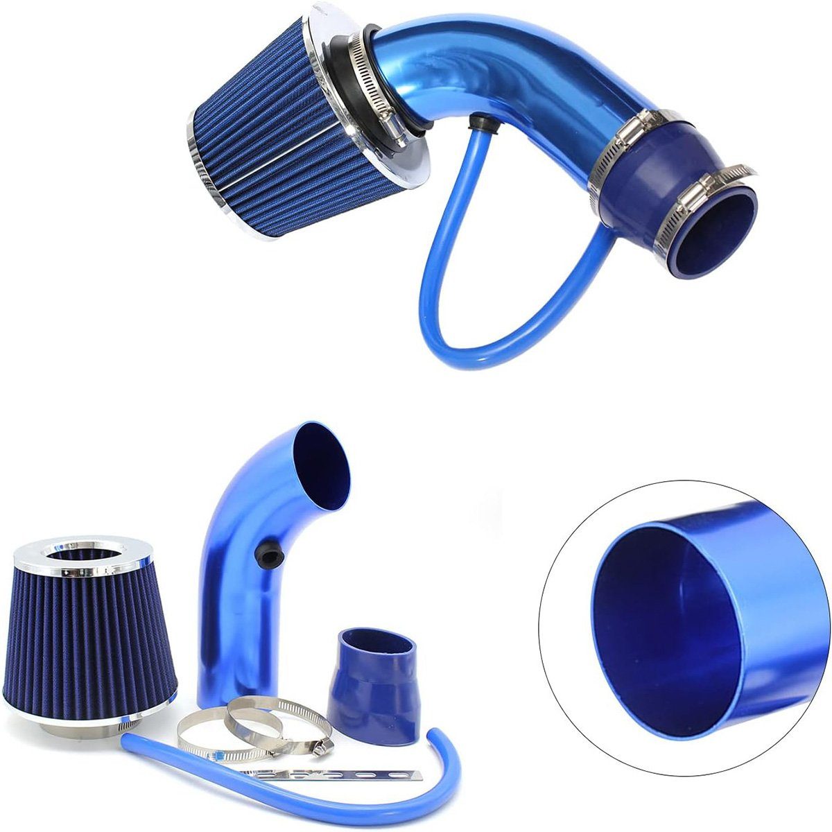 Yoyaxi Luftfilter Universeller Kaltluftansaugfilter für Autos, 76 mm (3 Zoll) mit Luftschlauch-Kit