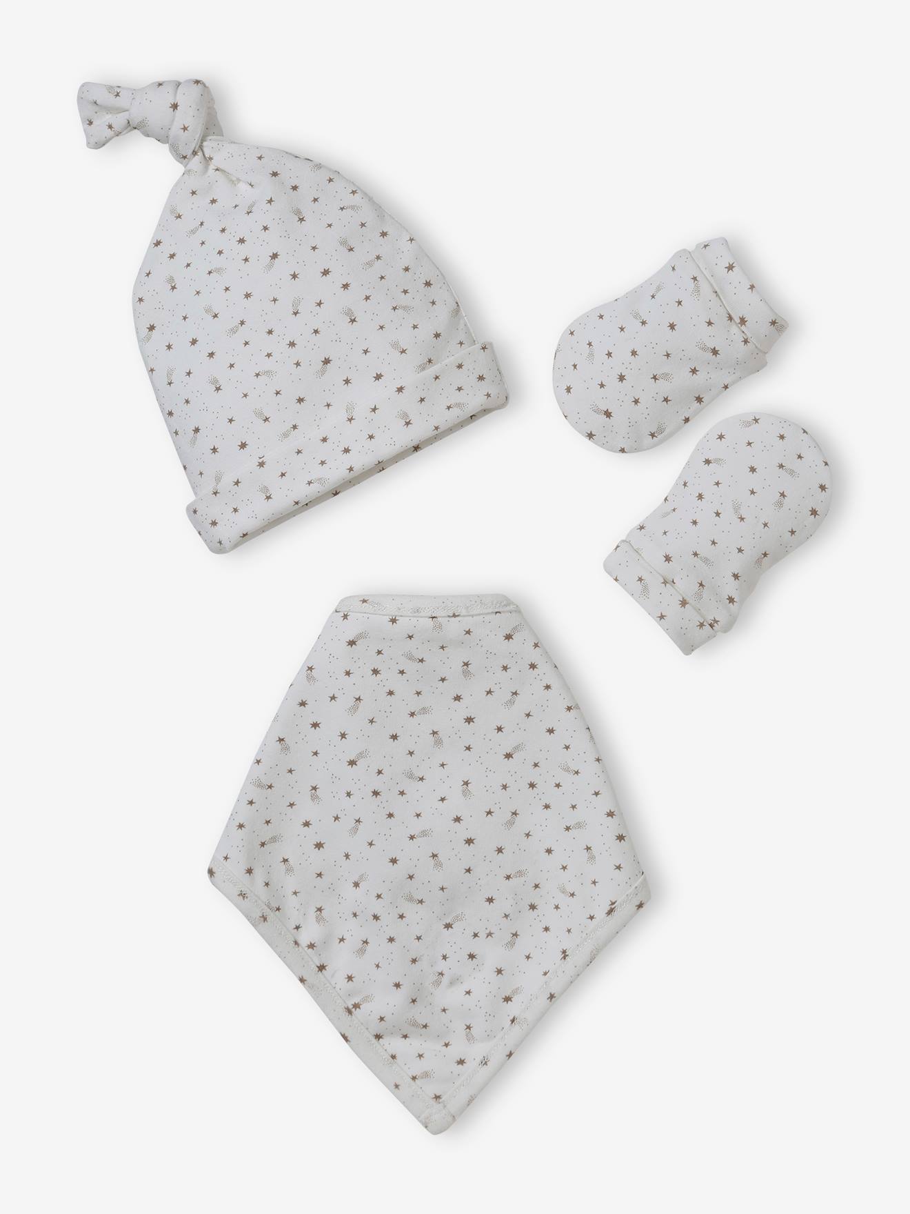 Vertbaudet Mädchen Baby-Set: Mütze, Fäustlinge & Halstuch in Beutel, personalisierbar - wollweiß