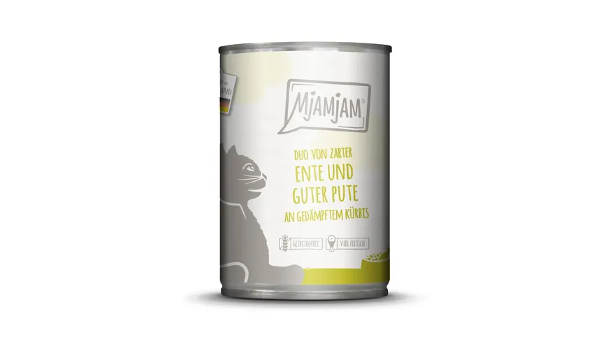 MjAMjAM Katzennassfutter DUO von zarter Ente & guter Pute an gedämpftem Kürbis 400 g