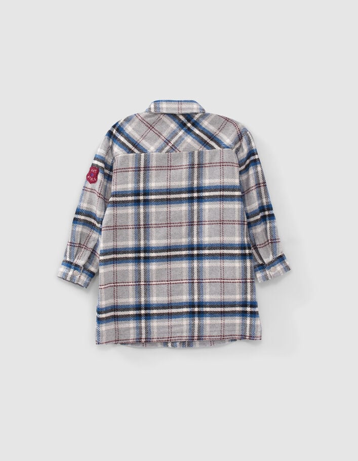 Manteau gris, bleu, noir, écru motif carreaux fille