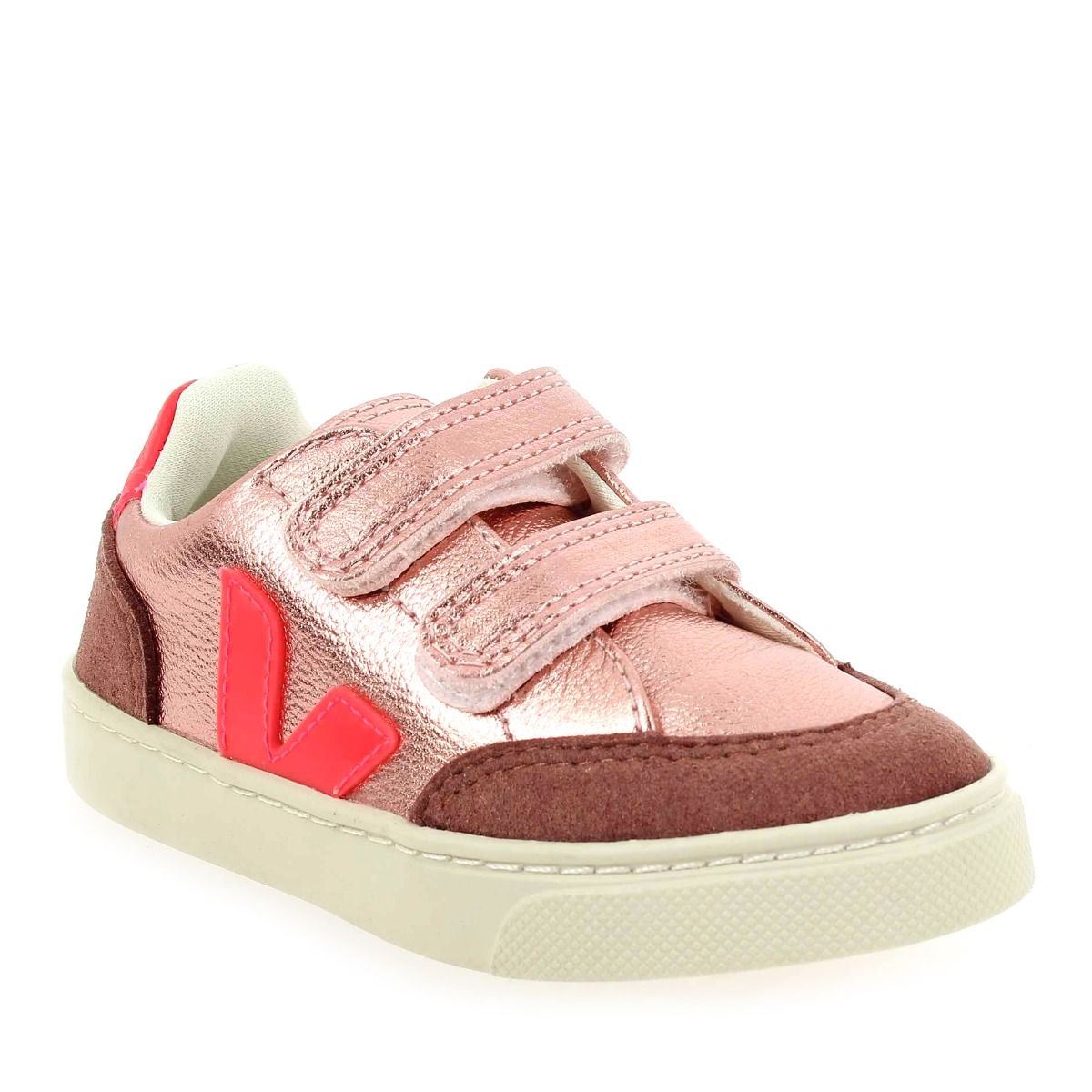 Veja  SMALL V12 VELCRO - Rose Fluo