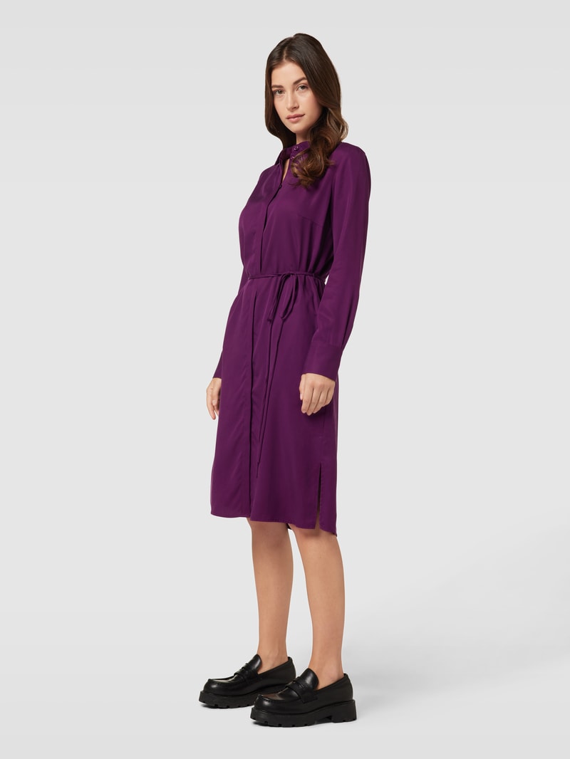 Knielanges Hemdblusenkleid mit Bindegürtel in pflaume