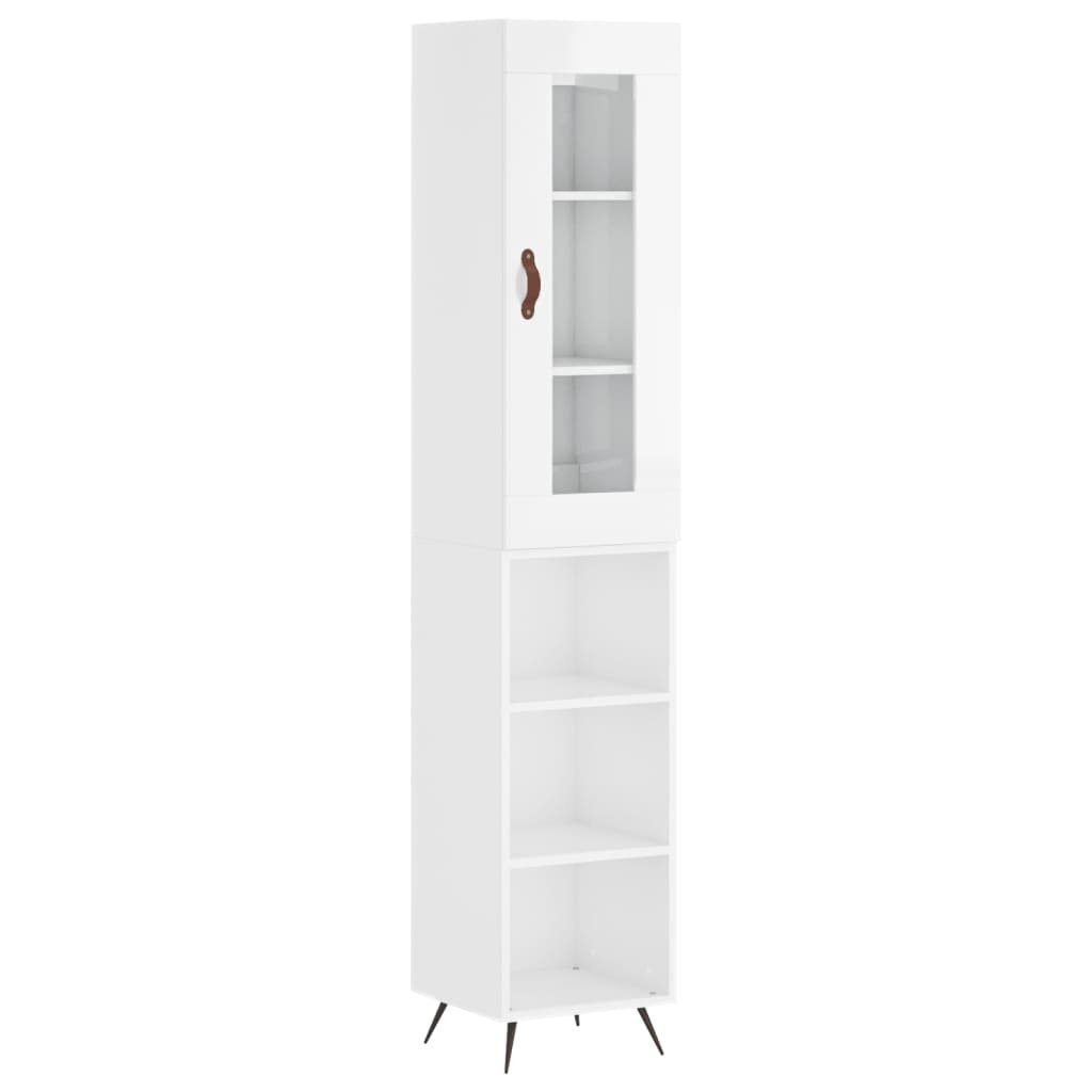 vidaXL Anrichte Highboard Hochglanz-Weiß 34,5x34x180 cm Holzwerkstoff Glas Vitrine