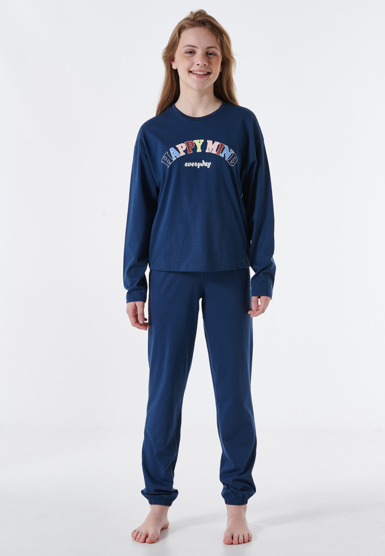 Schlafanzug lang Organic Cotton Bündchen nachtblau - Nightwear