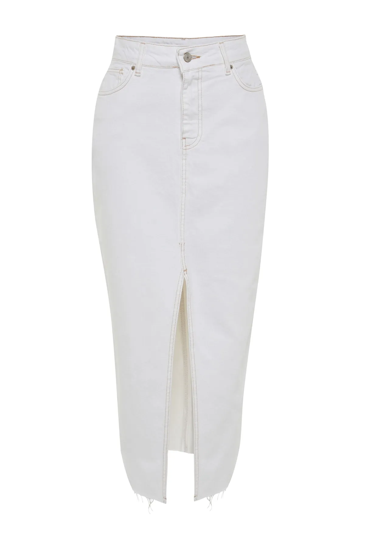 Trendyol Collection  Weißer geschlitzter Maxi-Jeansrock TWOSS23ET00290