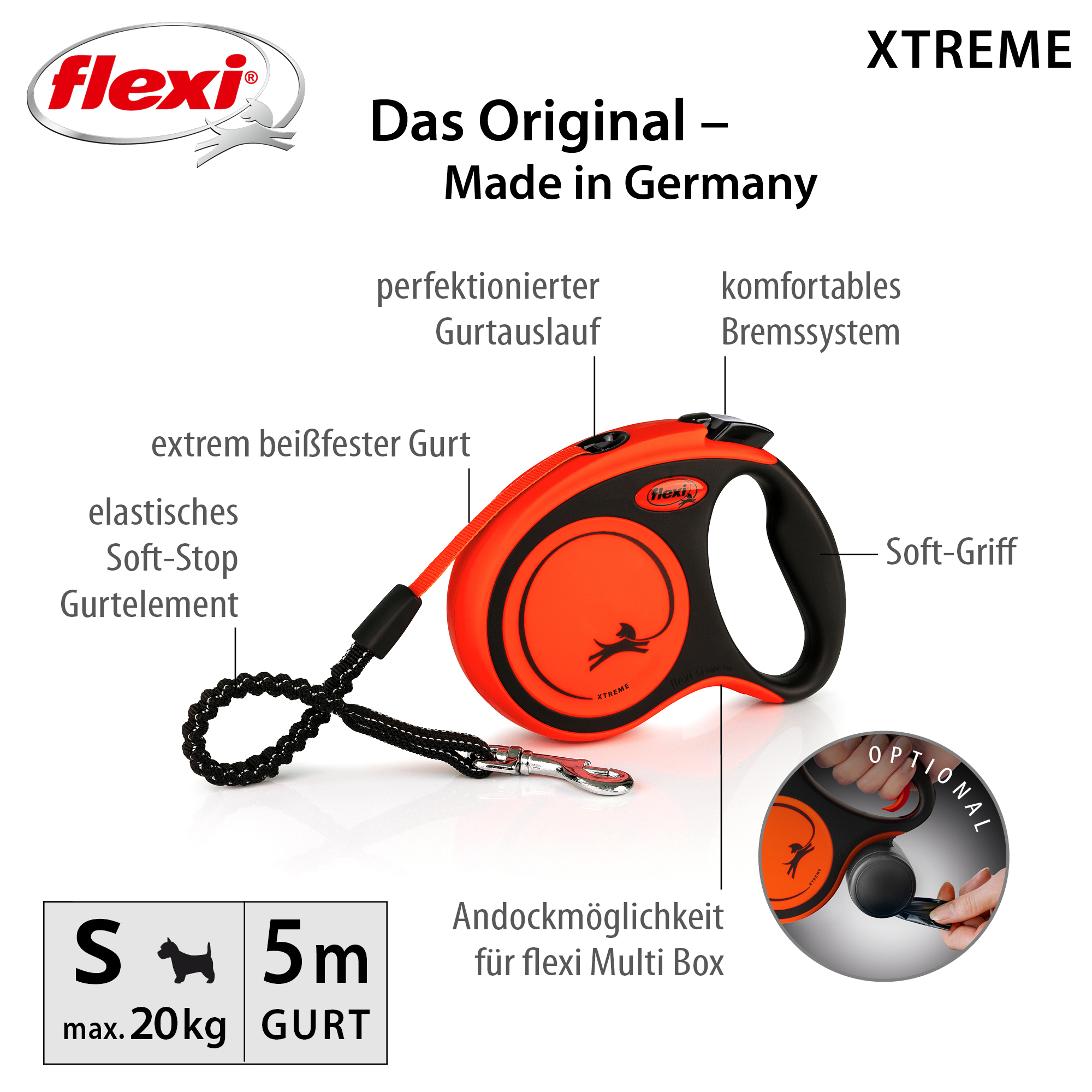 Flexi Hundeleinen Flexi XTREME Gurt-Rollleine orange/ schwarz S, 5 m
