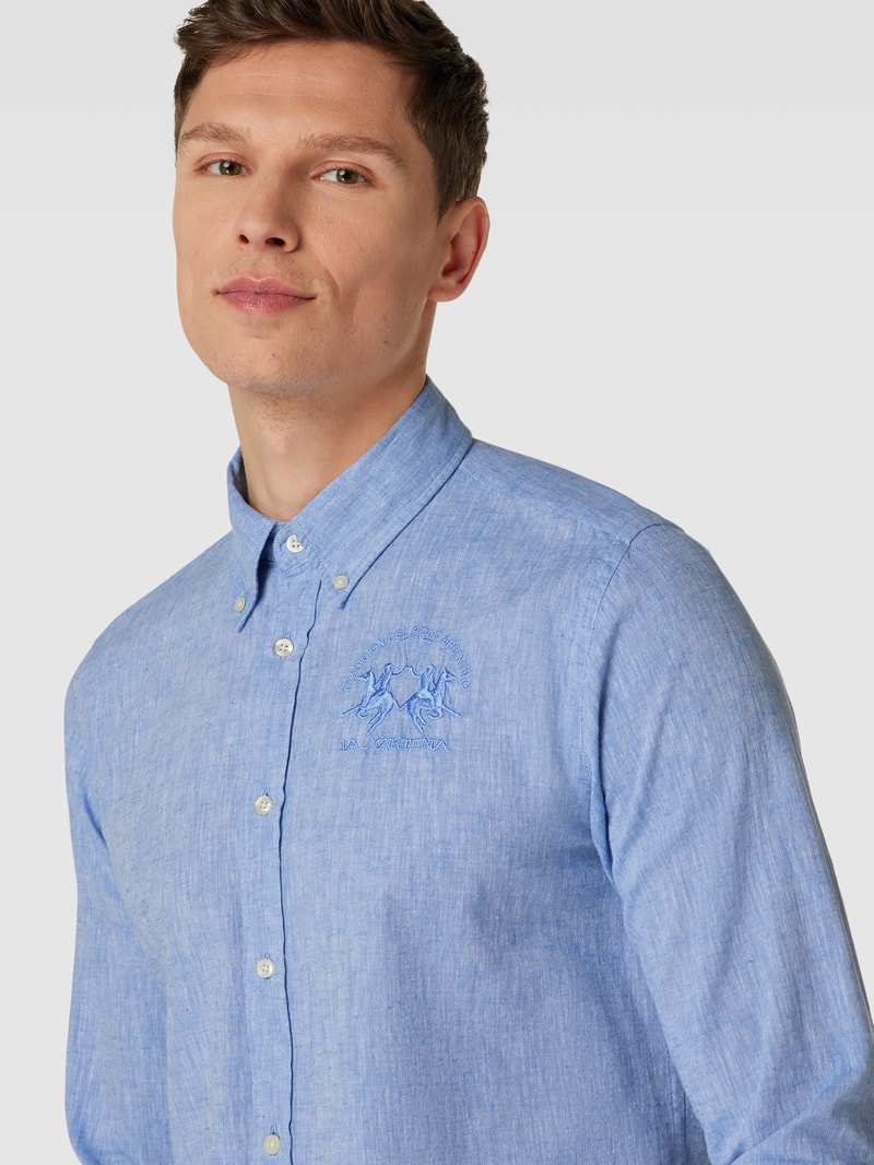 Freizeithemd mit Label-Stitching in bleu