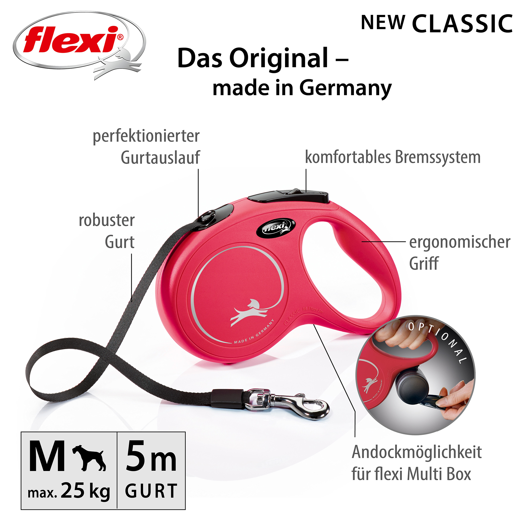 Flexi Hundeleinen Flexi New Classic Gurt rot M, 5 m, 25 kg