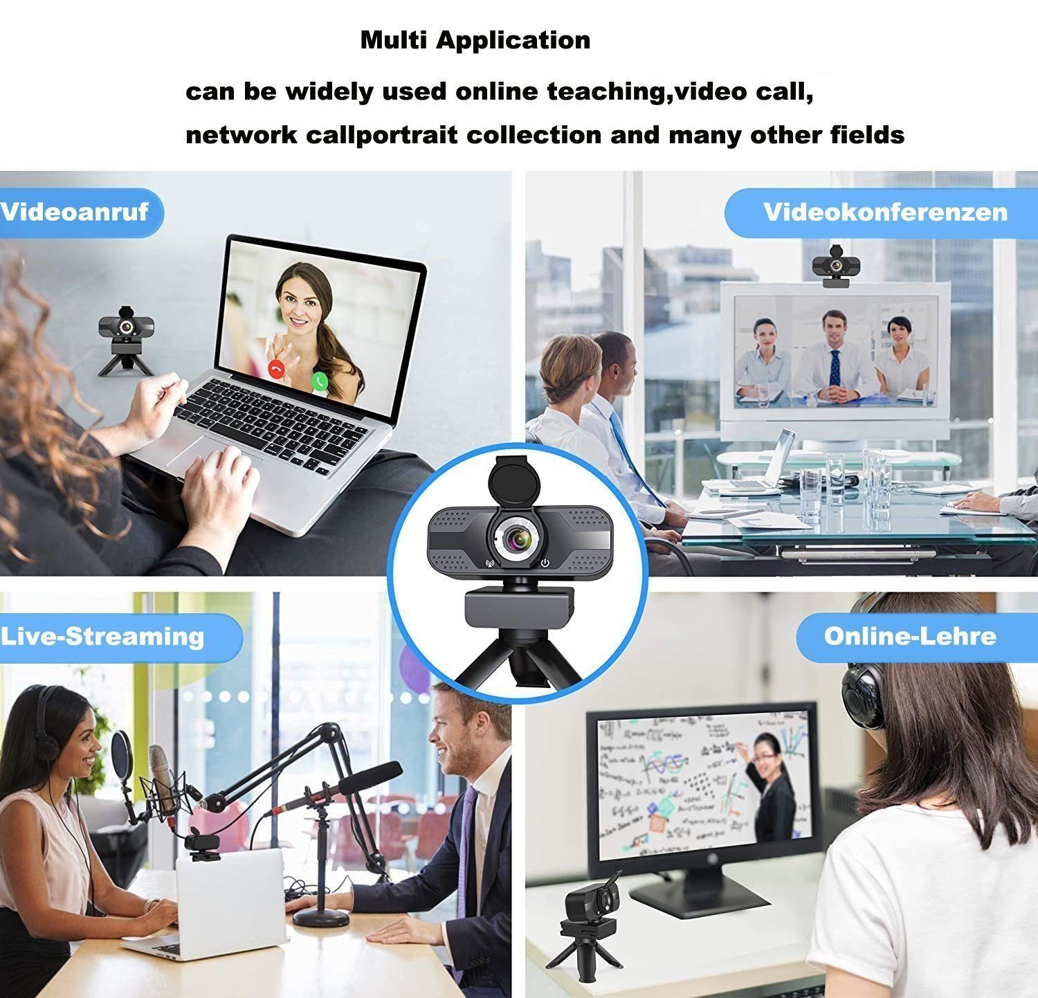 Mutoy 1080P Webcam mit Mikrofon und Ringlicht, Full HD Facecam Full HD-Webcam (HD, WLAN (Wi-Fi), Live-Streaming Webcam mit Stativ 360°für PC/MAC/Desktop, USB Kamera Web Cam für YouTube,Skype,Xbox(Weiß/Warmes Licht)-notfall)