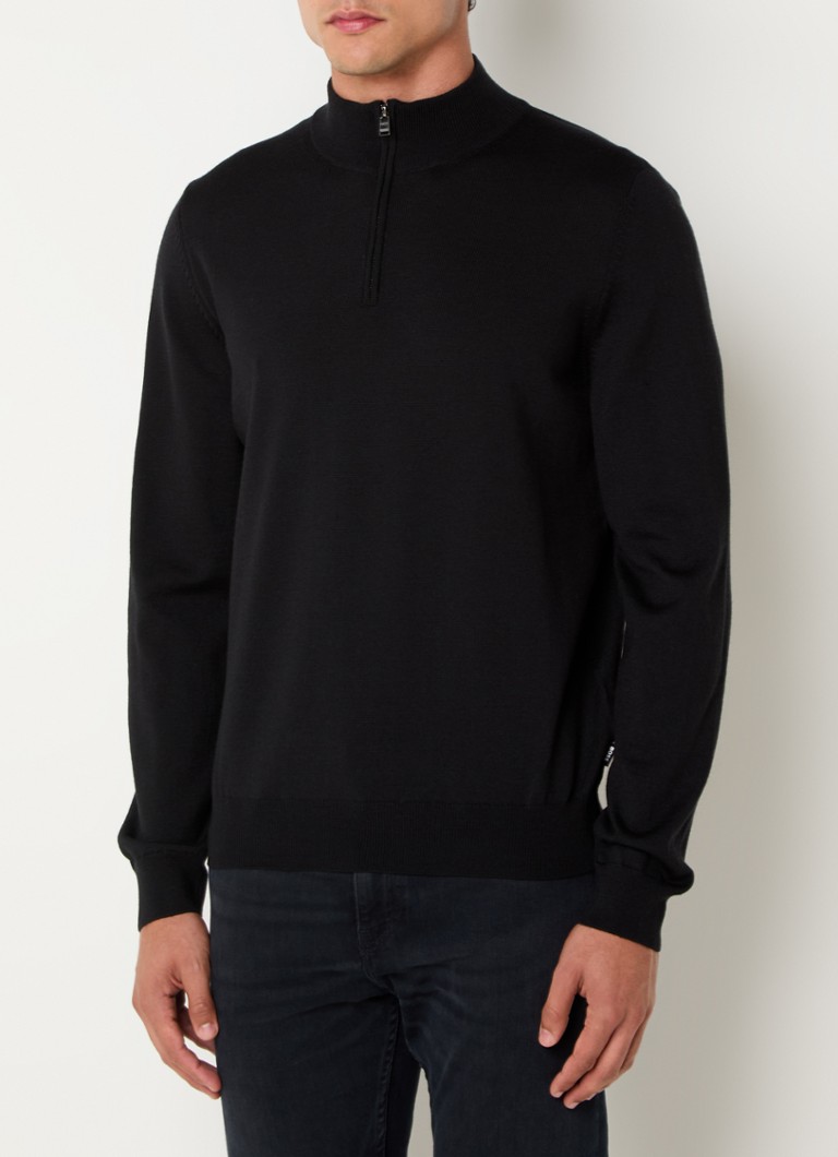 Pulover HUGO BOSS Ebenji din tricot virgin fin cu fermoar