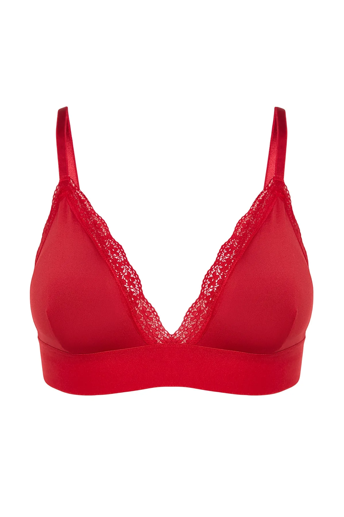 Trendyol Collection  Roter Bralette-Strick-BH mit Spitzendetail aus Polyamid und überzogenen Seilträgern THMAW24SU00011