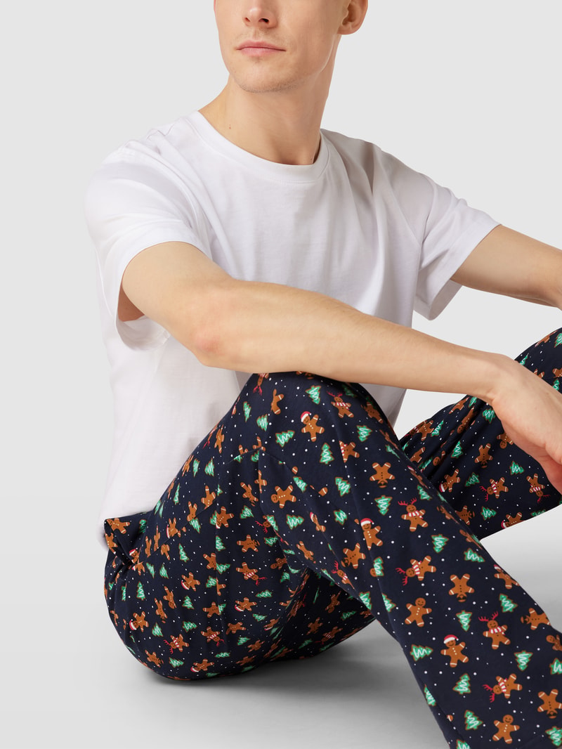 Pyjama-Hose mit Allover-Muster in mittelbraun
