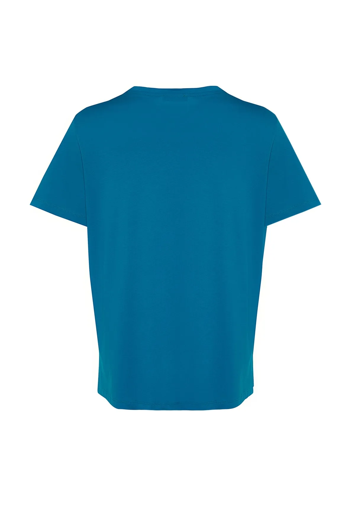 Trendyol Curve  Petrolfarbenes Boyfriend-Strick-T-Shirt mit Rundhalsausschnitt und Schlitz TBBSS22BF0031