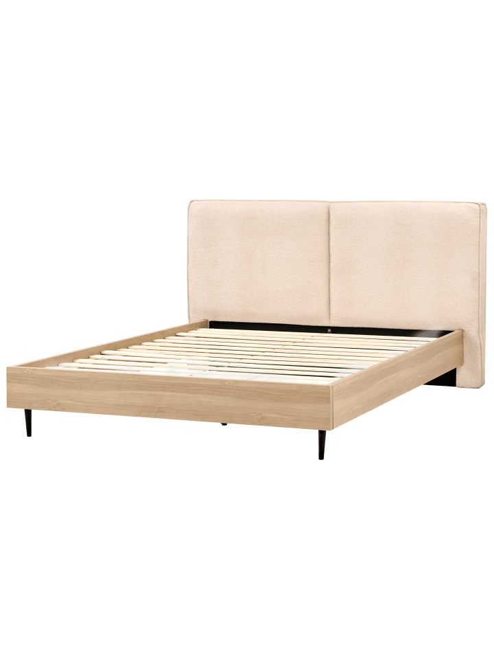 Beliani Doppelbett IZERNORE in Beige/Heller Holzfarbton/Schwarz günstig kaufen onesize