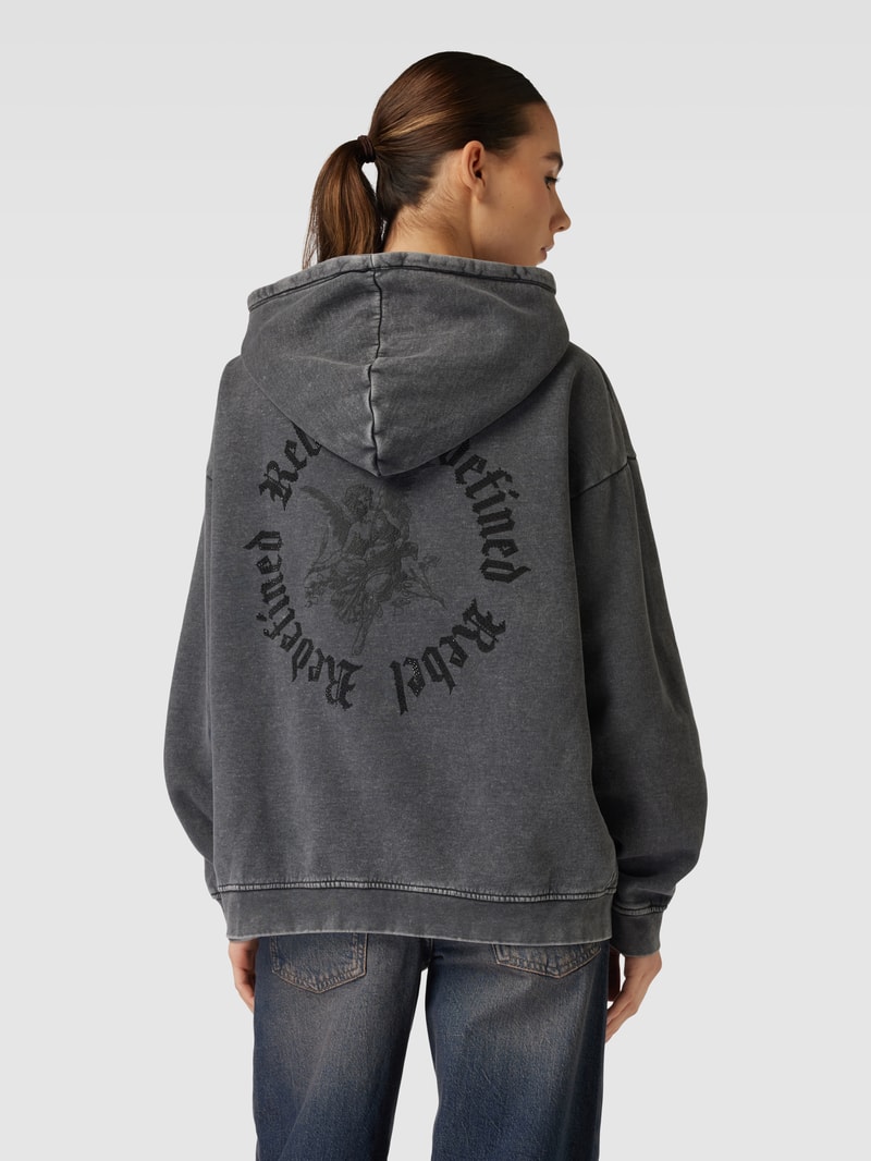 Oversized Hoodie mit Label-Detail Modell 'HONA' in anthrazit
