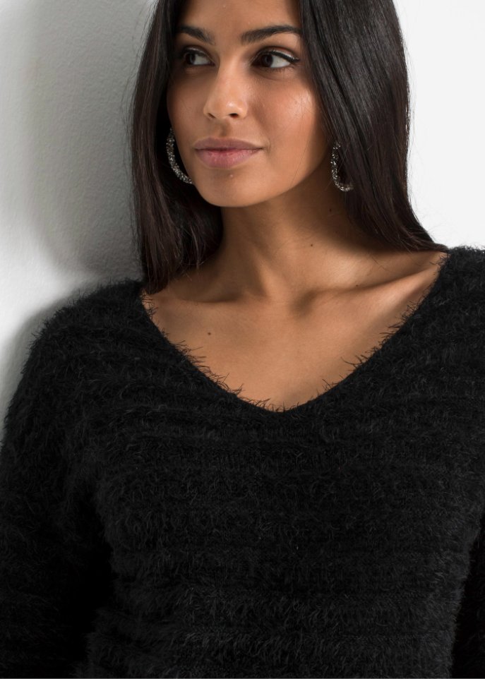 Flauschiger Long-Pullover