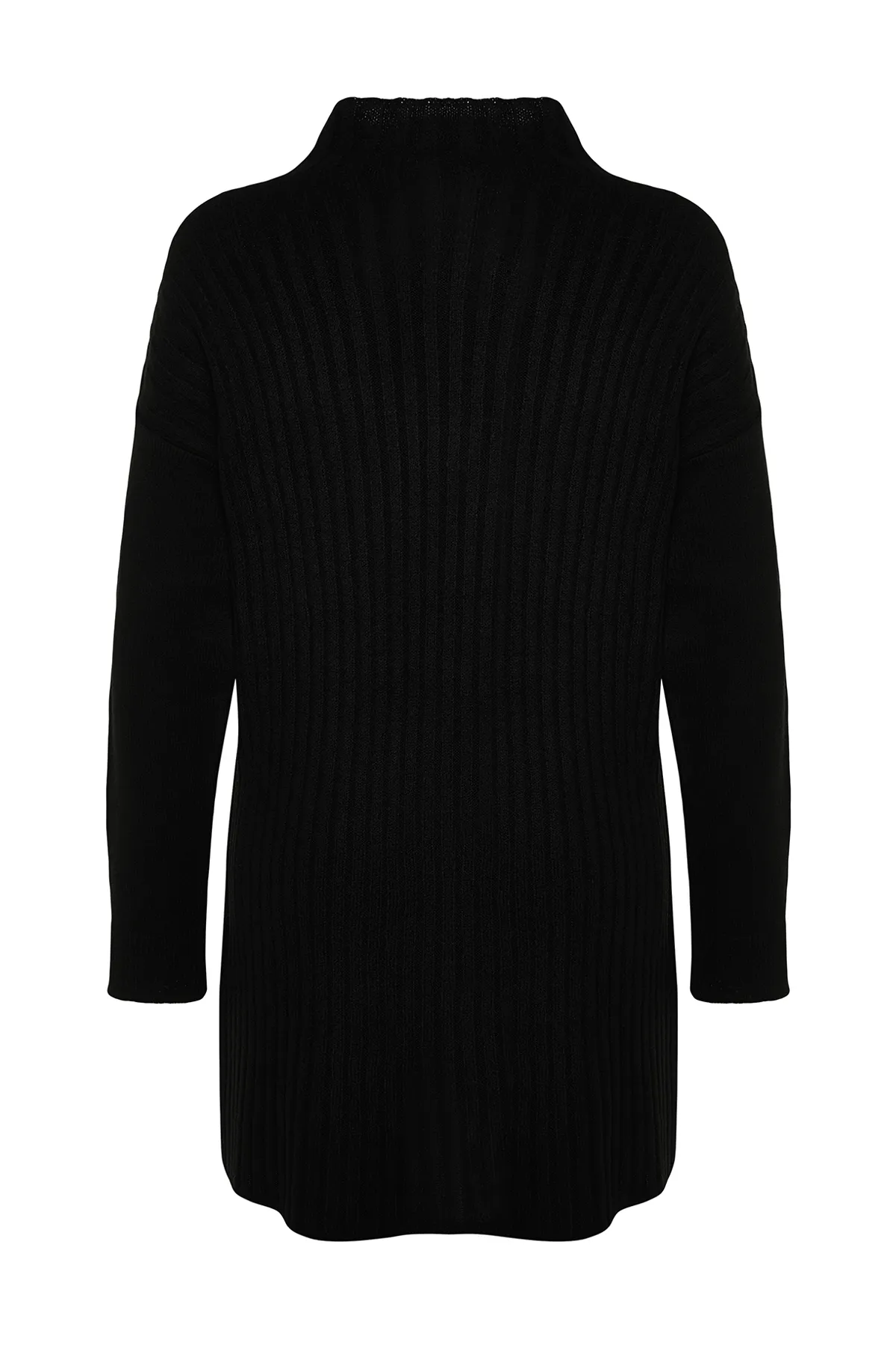 Trendyol Modest  Schwarzer, gerippter, weich strukturierter Strickpullover mit Stehkragen TCTAW24AK00013