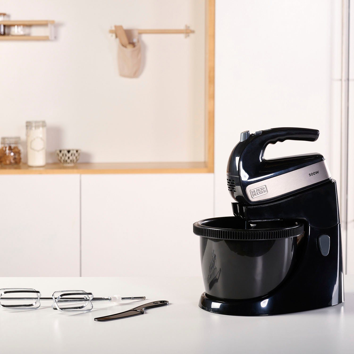 Black + Decker Handmixer BXMXA500E / ES9130090B mit Schüssel, 500 W